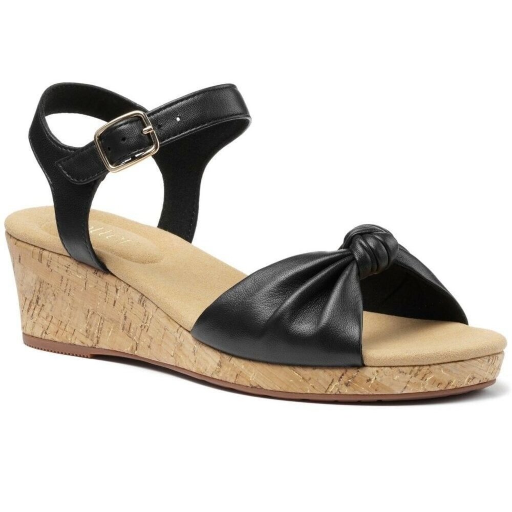 Hotter Palmas Black Leather Wedge Sandals NIB